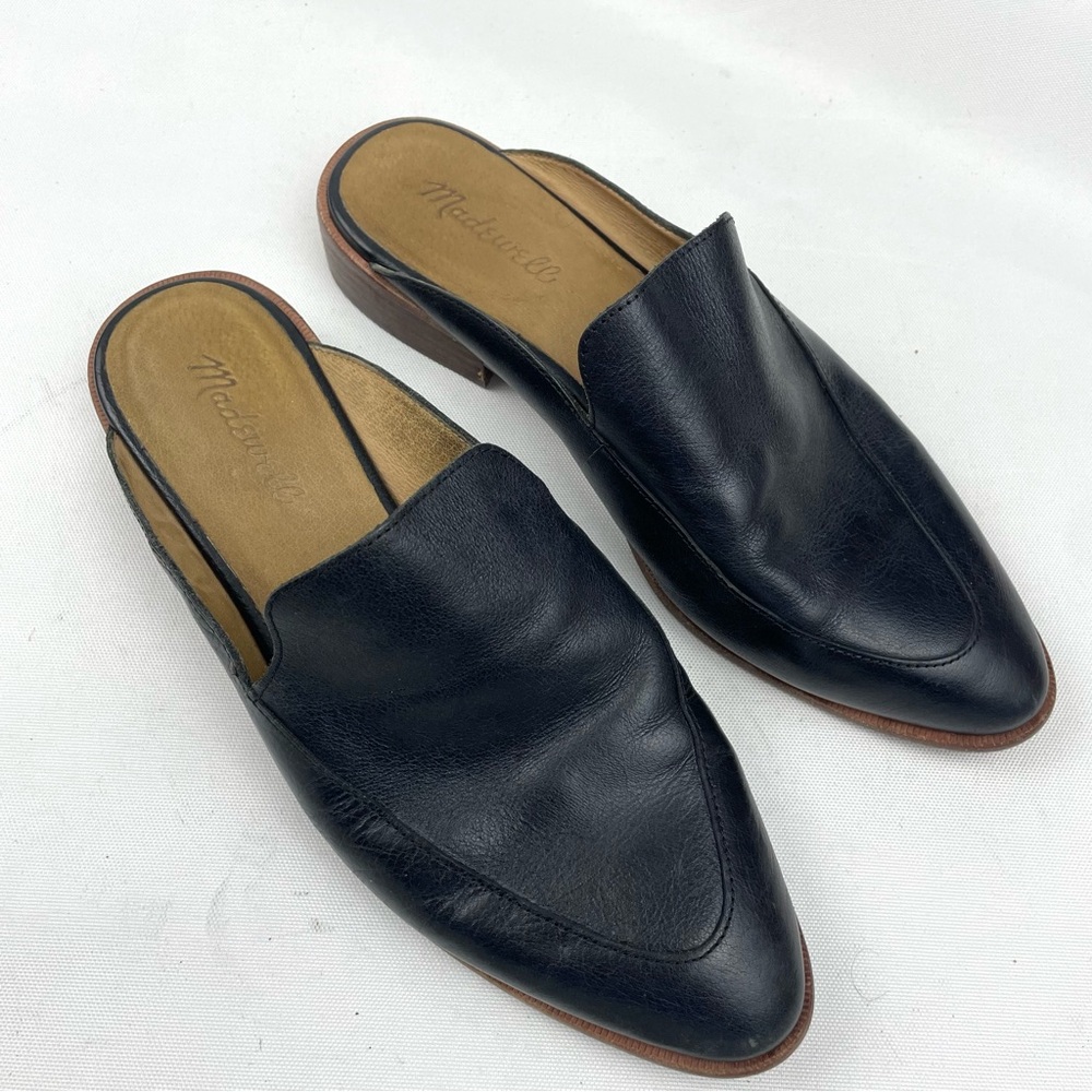 Madewell Women’s Frances Loafer Mules – Black Leather Slip-On Flats – Size 8 - Picture 2 of 8